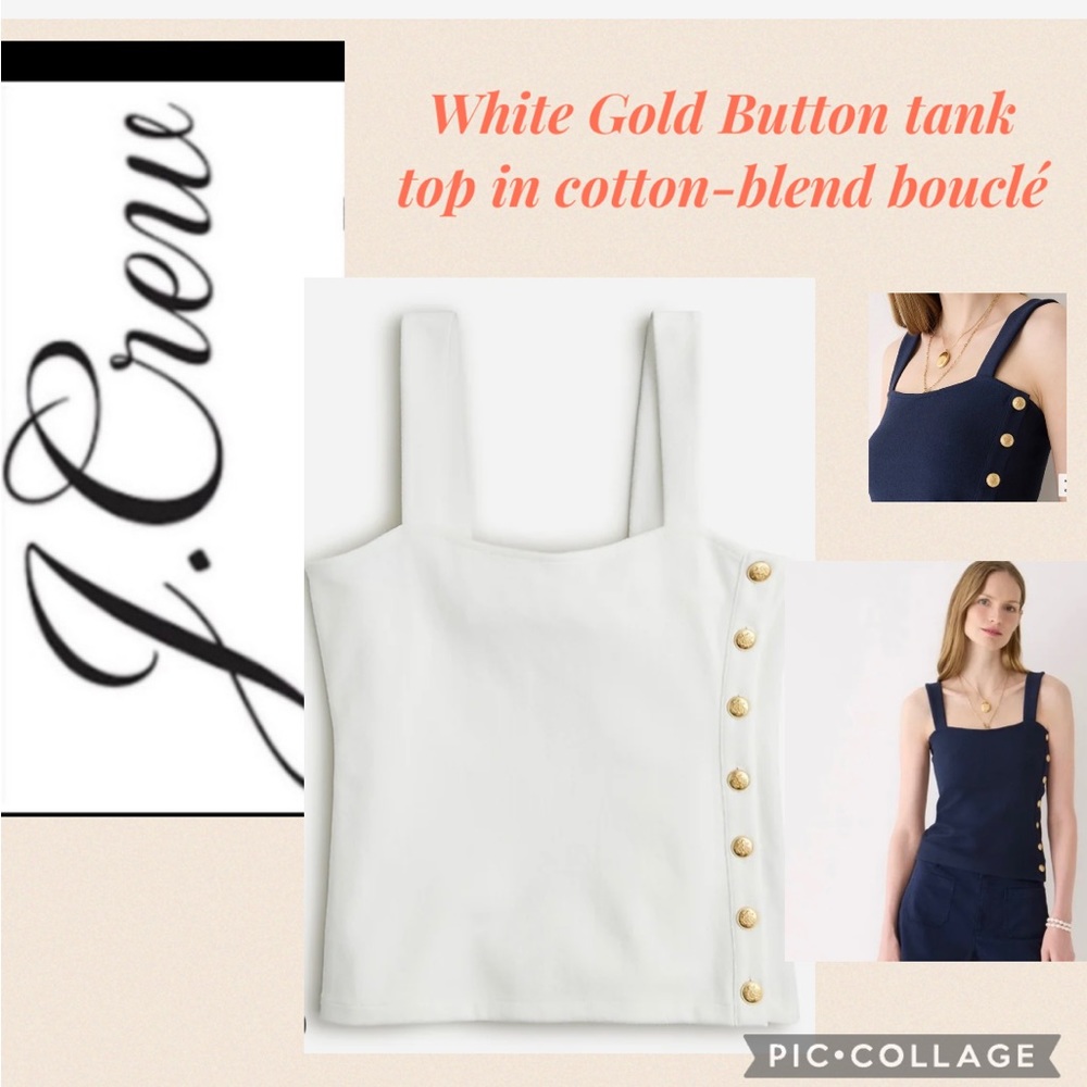 J.crew White Button tank top in cotton-blend bouclé /size Medium/ new condition